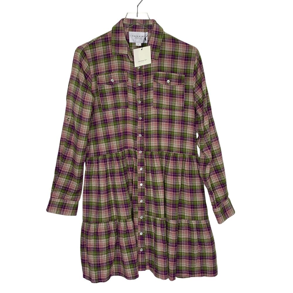 The Shirt by Rochelle Behrens Plaid Flannel Shirt Dress L NEW Babydoll Cabin
